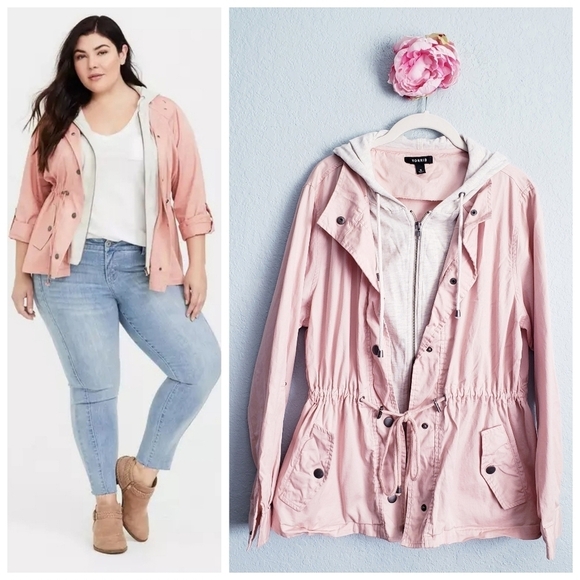 Torrid Pink Twill Jersey Sleeve Anorak Jacket - Picture 1 of 8
